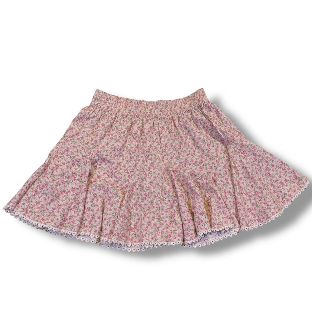 Show Me Your Mumu Charm Mini Skirt Pink Cotton Floral Lace Trim Womens M - Picture 9 of 15